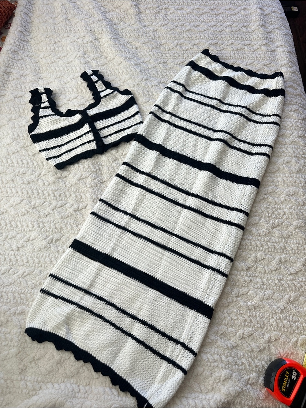 Striped Knit Maxi Skirt set  - Black & White